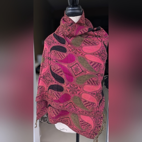 100% PASHMINA Paisley Shawl Scarf - Picture 9 of 16